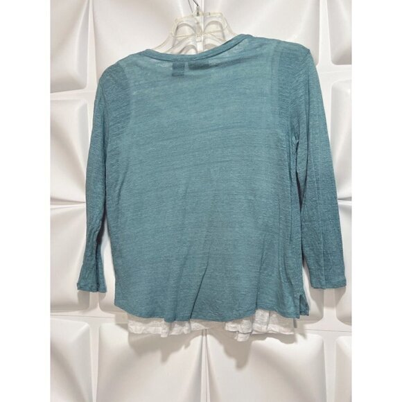 Nicole Miller Sz XS 100% Linen Burnout Blue White Layered Top - Picture 3 of 5